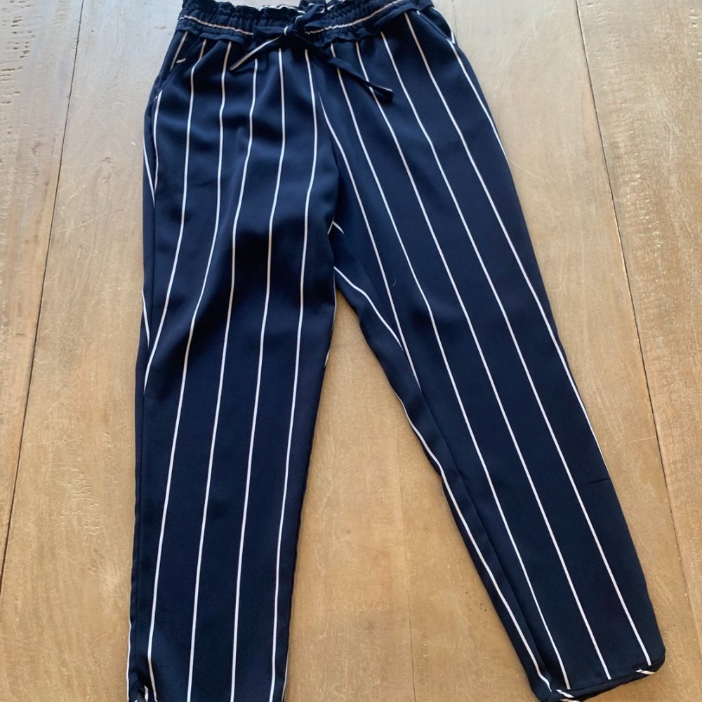White and Navy Striped Trousers